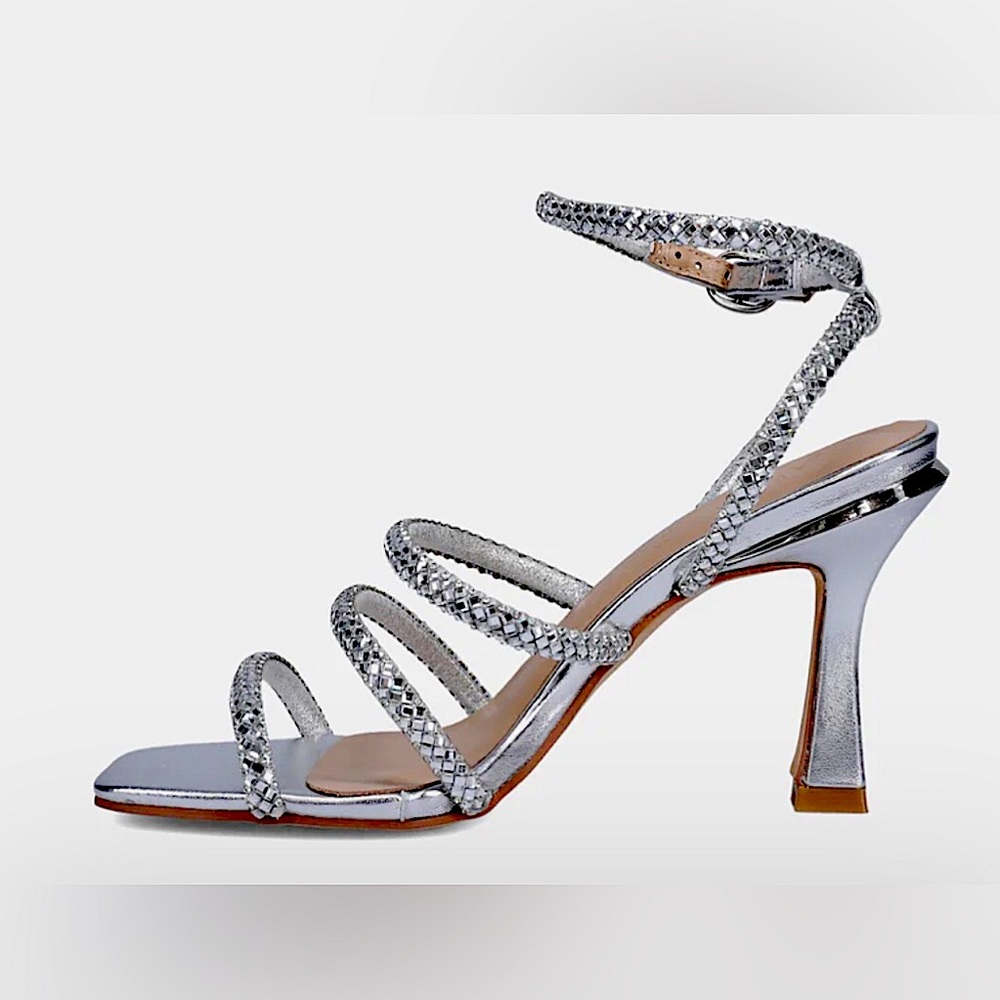 Alma En Peña Silver Rhinestone Sandals-Menbure Evening and  Hand-pack NWT Italy - Picture 5 of 12